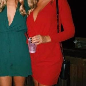 Red Long Sleeve Wrap Dress